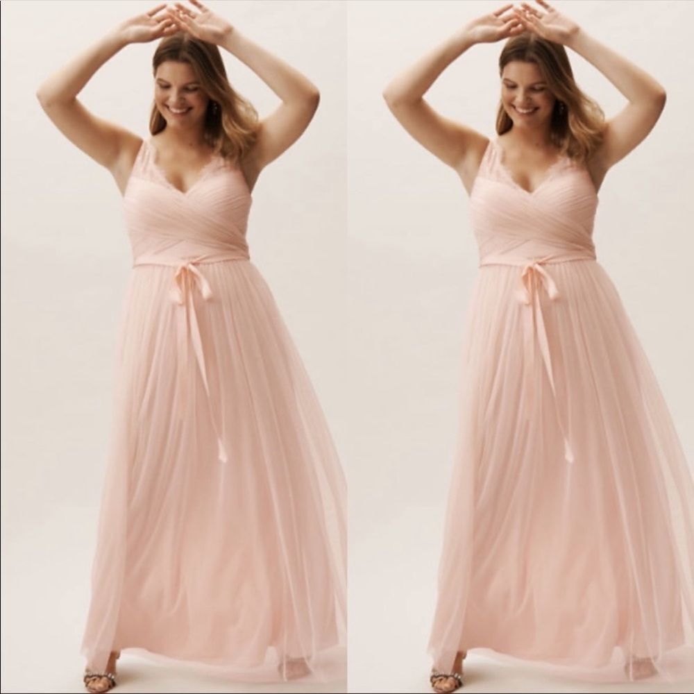 NWT BHLDN BLUSH LACE TULLE FLEUR LONG GOWN DRESS